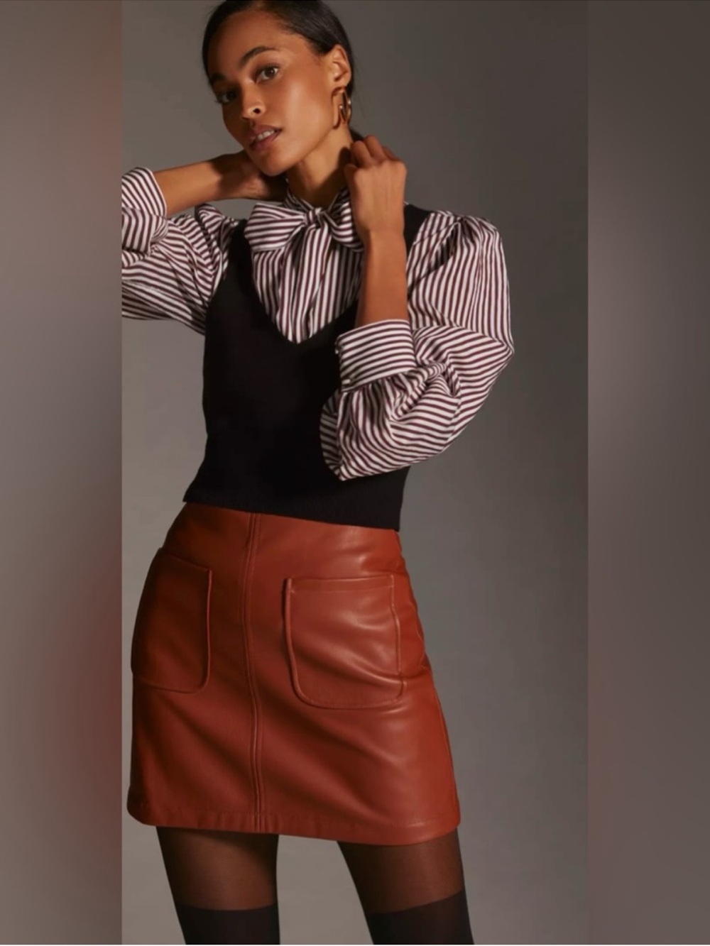 Anthropologie Maeve The Colette A Line Mini Skirt Faux Leather Cognac XXS